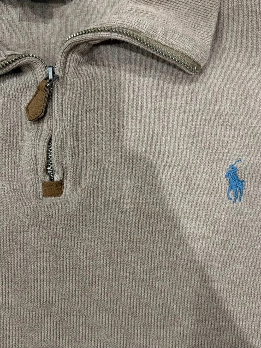 Polo Ralph Lauren Men's XL Beige Quarter Zip Pullover Blue Pony Cotton Sweater